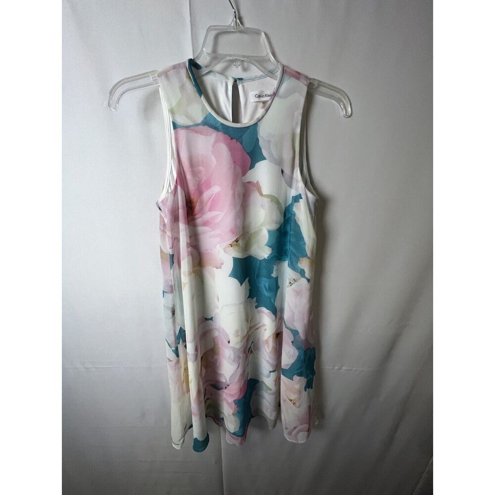 Calvin Klein Dress Size 2 Sleeveless Flowy Blush Floral Stretch Casual